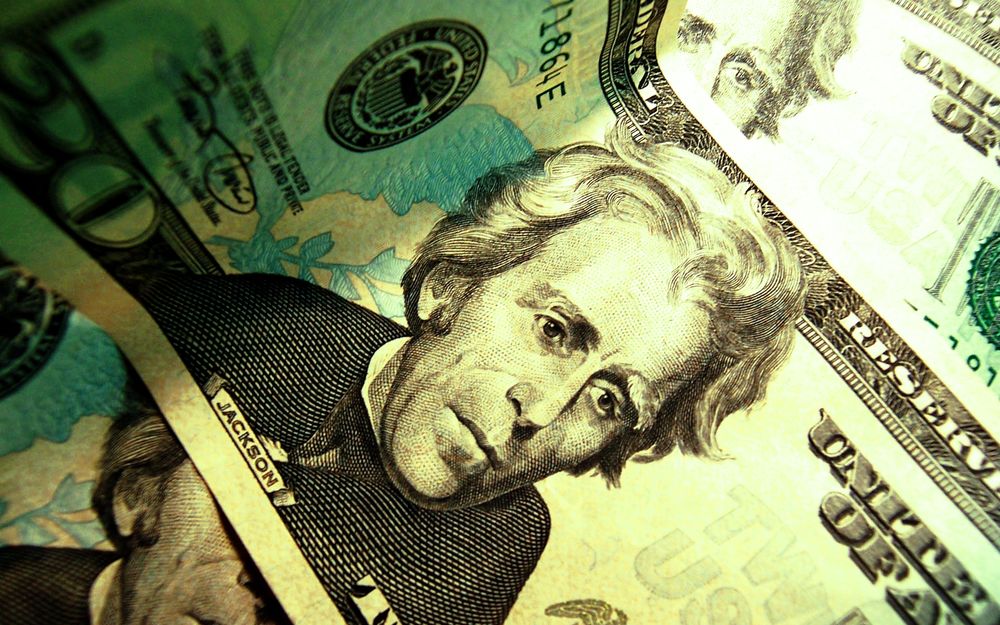 Обои для рабочего стола Портрет президента Jackson / Джексона на банкноте в 20 долларов США / twenty dollar United States of America