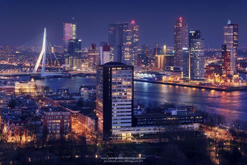 Обои на рабочий стол Большой ночной Rotterdam / Роттердам, фотограф Juan Pablo de Miguel