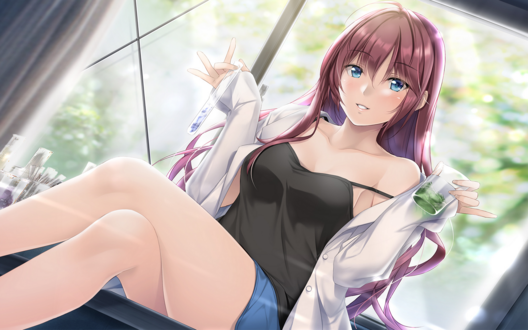 Обои на рабочий стол Шики Ичиносэ / Ichinose Shiki из аниме Идолмастер: Девушки-Золушки / Idolmaster: Cinderella Girls в лабораторном халате смешивает химические реактивы