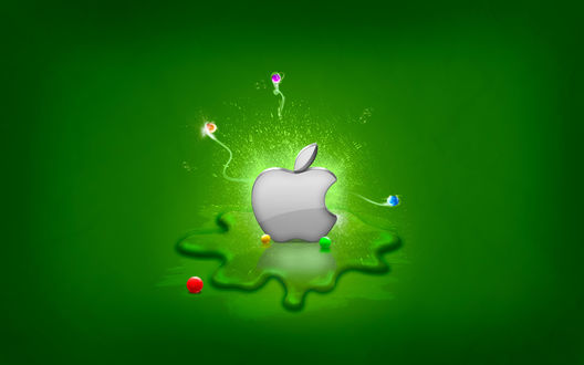 Обои на рабочий стол На зеленом фоне логотип Apple