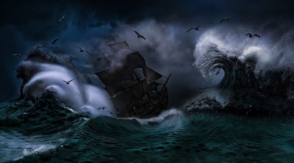 Обои на рабочий стол Парусник на волнах во время шторма, фотограф Nasser Osman