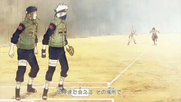 Обои на рабочий стол Hatake Kakashi, Suigetsu, Izumo Kamizuki и Uchiha Sasuke / Учиха Саске играют в бейсбол из аниме Наруто / Naruto, art by Masashi Kishimoto