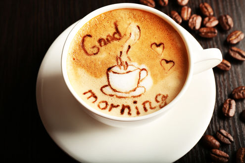Обои на рабочий стол Кружка кофе на блюдце (Доброе утро / Good morning)