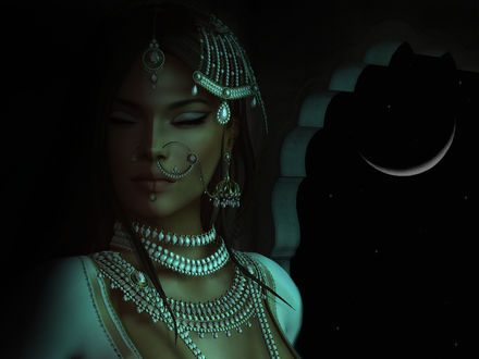 Обои на рабочий стол Девушка с восточными украшениями, by Strawberry Singh