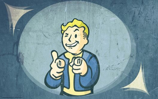 Обои на рабочий стол Парень из игры Выпадение радиоактивных осадков / Фоллаут / Fallout, Bethesda, Vault Boy