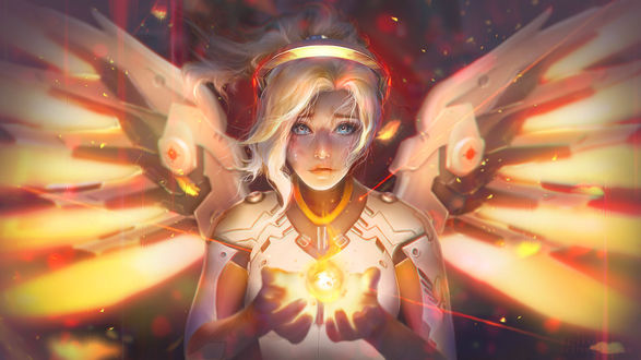 Обои на рабочий стол Mercy / Ангел / Ангела Циглер из игры Overwatch / Дозор, by Seiorai