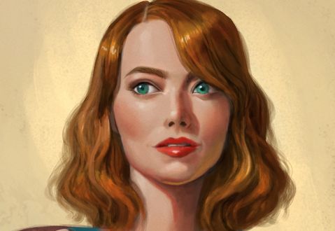 Обои на рабочий стол Девушка с голубыми волосами и рыжими глазами, by David Ardinaryas Lojaya