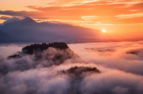 Обои на рабочий стол Чудесное туманное утро в Словении, фотограф Daniel F