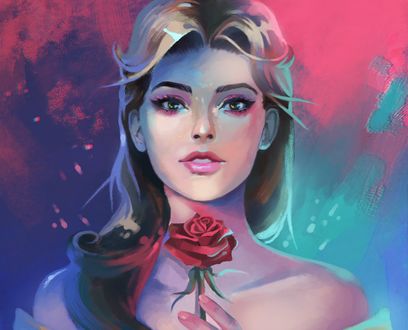 Обои на рабочий стол Belle / Белль из мультфильма Beauty and the Beast / Красавица и чудовище, by Justyna Bien
