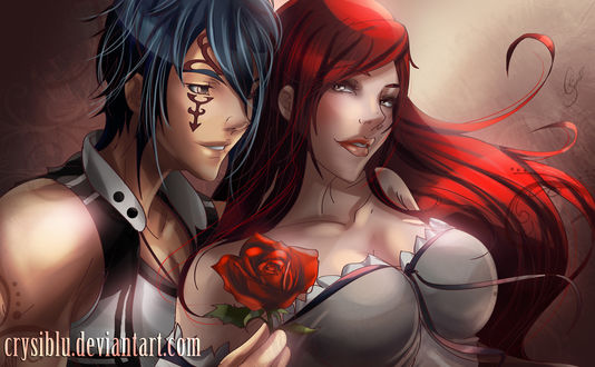 Обои на рабочий стол Жерар Фернандес / Jerar Fernandes и Эльза Скарлет / Erza Scarlet из аниме Хвост феи / Fairy tail, by crysiblu
