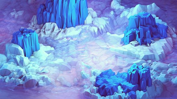 Обои на рабочий стол Абстрактная 3D модель ледяных гор, выступающих из воды