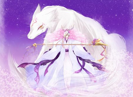 Обои на рабочий стол Madara / Мадара и Takashi Natsume / Такаши Нацумэ в маске из аниме Natsume Yuujinchou / Тетрадь дружбы Нацумэ