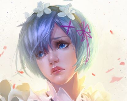 Обои на рабочий стол Рем / Rem из аниме Re: Жизнь в альтернативном мире с нуля / Re:Zero kara Hajimeru Isekai Seikatsu, by &;&;&; (&;&;&;)