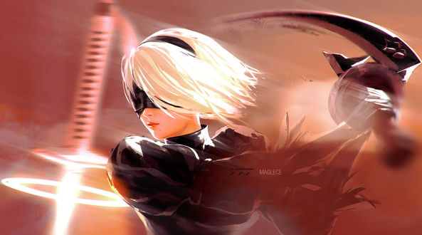 Обои на рабочий стол YoRHa №2 тип B из игры NieR: Automata, by maglece