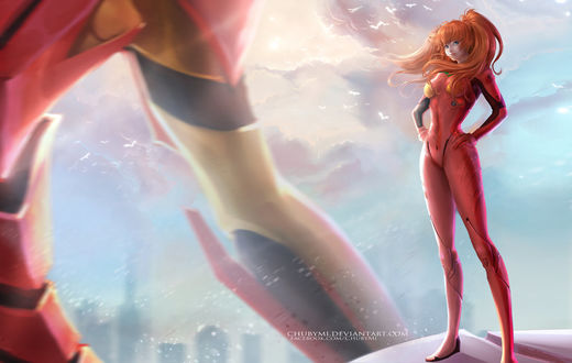 Обои на рабочий стол Аска Лэнгли Сорью / Asuka Langley Soryu из аниме Евангелион / Evangelion, by ChubyMi