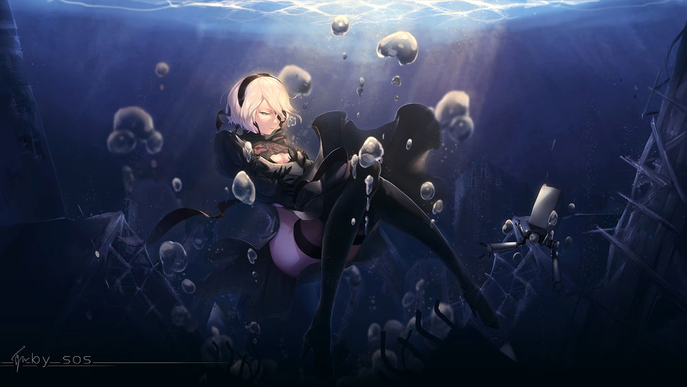 Обои для рабочего стола YoRHa №2 тип B из игры NieR: Automata, автор Sos