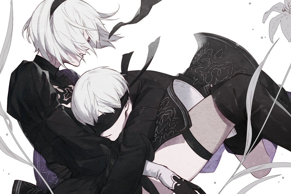 Обои для рабочего стола YoRHa №2 тип B и YoRHa №9 тип S из игры NieR: Automata, автор Kazari Tayu