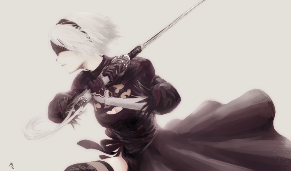 Обои для рабочего стола YoRHa №2 тип B из игры NieR: Automata, автор Sukoshisukunai