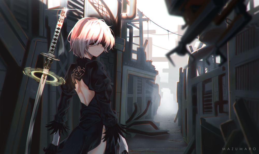 Обои для рабочего стола YoRHa №2 тип B из игры NieR: Automata, автор Mazumaro