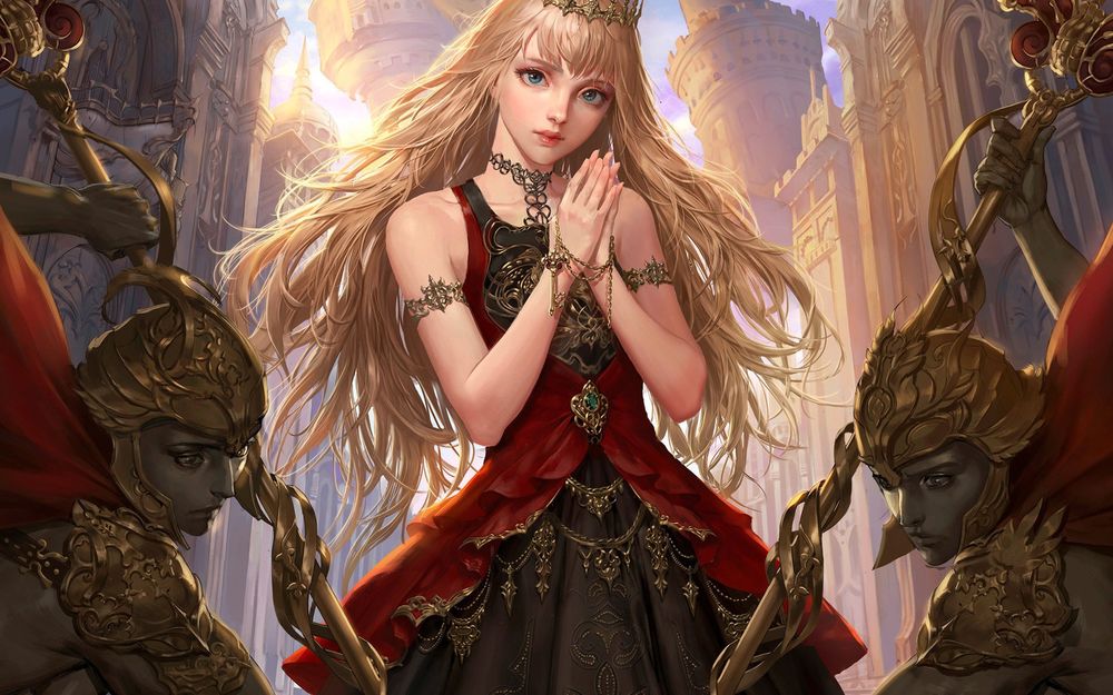 Обои для рабочего стола Красивая светловолосая девушка в короне из игры Legend of the Cryptids