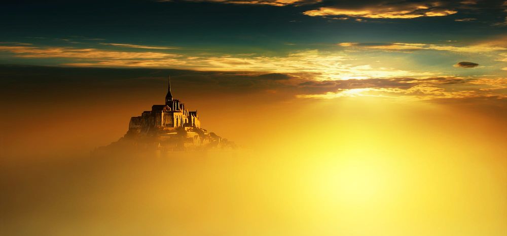 Обои для рабочего стола Mont Saint-Michel / Мон-Сен-Мишель - небольшой скалистый остров, превращенный в остров-крепость, на северо-западном побережье Франции, фотограф Anna Ovatta
