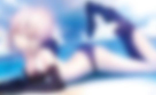 Обои на рабочий стол Сейбер Альтер / Saber Alter / Dark Saber из визуальной новеллы Fate / stay night лежит на пляже в черном бикини, перчатках и чулках