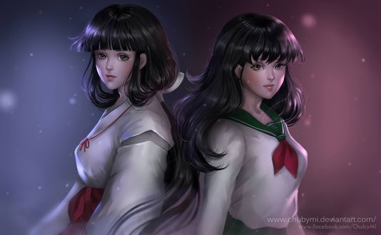 Обои на рабочий стол Кике / Kikyou и Kagome / Кагомэ из аниме InuYasha / Инуяша, by ChubyMi