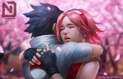 Обои на рабочий стол Uchiha Sasuke / Учиха Саске и Sakura Haruno / Сакура Харуно из аниме Наруто / Naruto, by NOPEYS