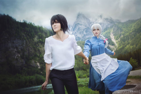 Обои на рабочий стол Косплей Howl / Хаул и Sophie Hatter / Софи Хаттер из аниме Howl no Ugoku Shiro / Ходячий замок Хаула, by Pugoffka-sama