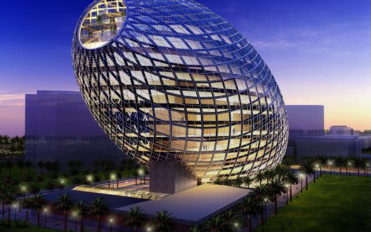 Обои на рабочий стол Футуристическое здание-яйцо Cybertecture Egg, Mumbai, India / Мумбаи, Индия