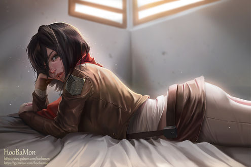 Обои на рабочий стол Микаса Аккерман / Mikasa Ackerman из аниме Атака Титана / Attack on Titan / Shingeki no Kyojin