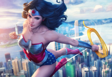 Обои на рабочий стол Чудо-Женщина / Wonder Woman из мультфильма Лига Справедливости / Justice League, by Artgerm