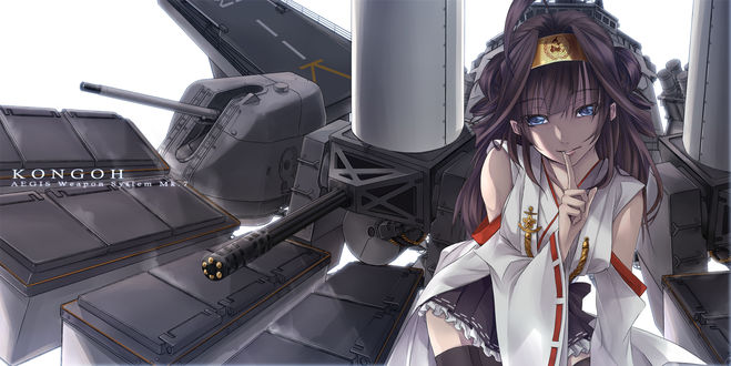 Обои на рабочий стол Kongon на фоне авианосца из игры Флотская коллекция / Kantai Collection, art by Kito-bn