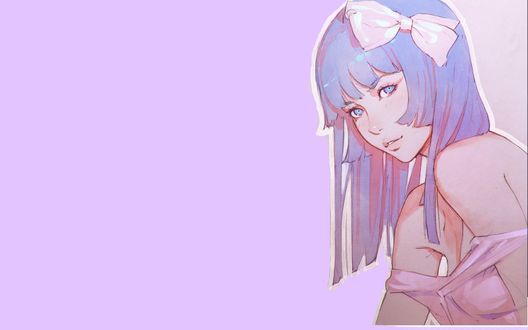 Обои на рабочий стол Девушка с голубыми волосами и бантом на них, by Kuvshinov Ilya