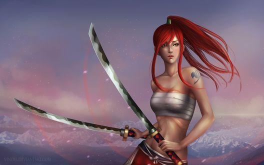 Обои на рабочий стол Эрза Скарлет / Erza Scarlet из аниме Сказка о Хвосте феи / Fairy Tail, by Nindei