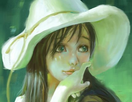 Обои на рабочий стол Девушка в шляпе, by neo lee