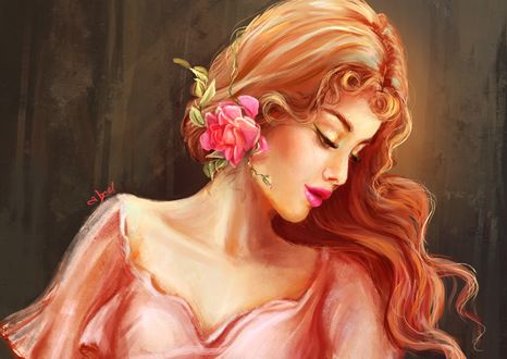 Обои на рабочий стол Девушка с цветами на голове, by abeer malik
