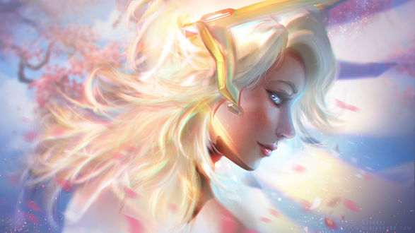 Обои на рабочий стол Mercy / Ангел / Ангела Циглер из игры Overwatch / Дозор, by Seiorai
