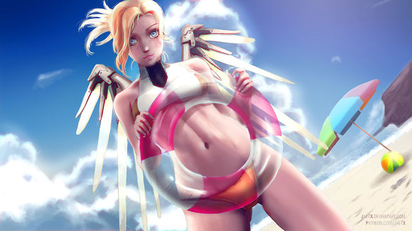 Обои на рабочий стол Mercy / Ангел / Ангела Циглер из игры Overwatch / Дозор, by JaezX