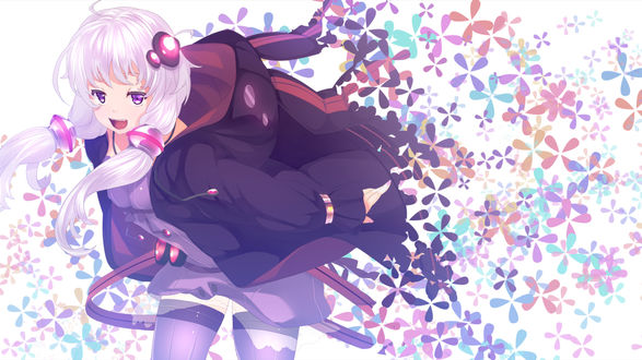 Обои на рабочий стол Вокалоид Yuzuki Yukari / Юзуки Юкари бежит, оставляя за собой след из цветов