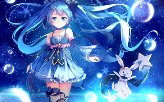 Обои на рабочий стол Вокалоид Мику Хацунэ / Miku Hatsune на фоне ночного неба
