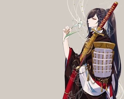 Обои на рабочий стол Juzumaru Tsunetsugu с катаной из игры Touken Ranbu / Танец мечей