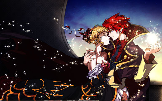 Обои на рабочий стол Беатриче / Beatrice и Баттлер Уширомия / Battler Ushiromiya из аниме Когда плачут чайки / Umineko no Naku Koro ni