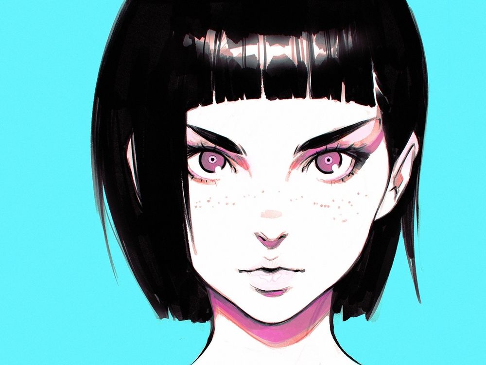 Обои для рабочего стола Девушка с фиолетовыми глазами, by Kuvshinov Ilya