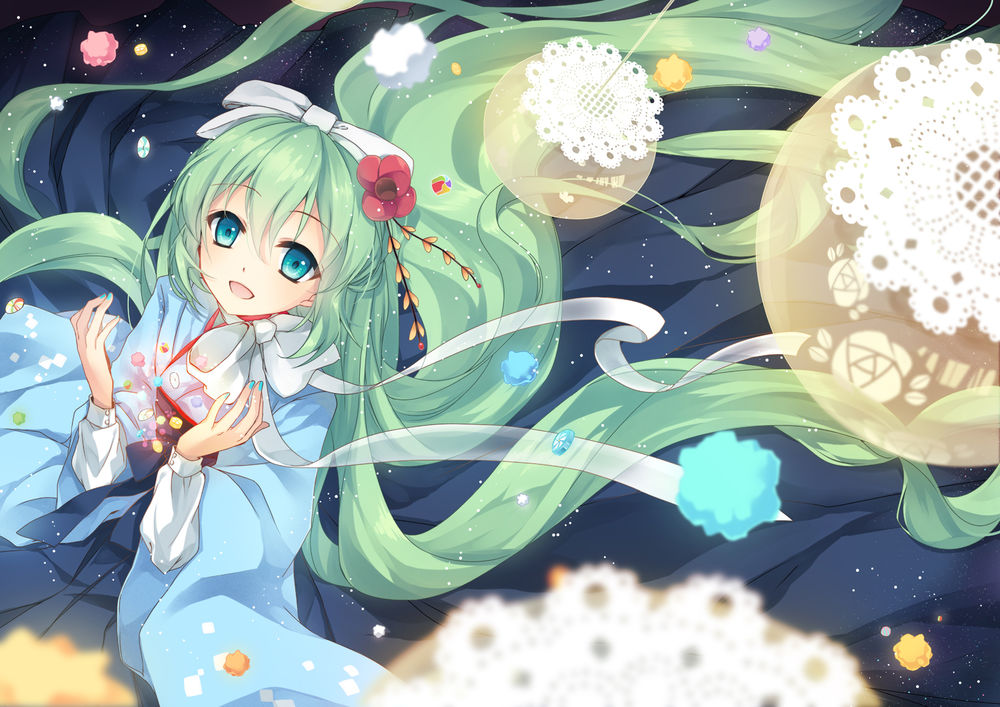 Обои для рабочего стола Вокалоид Хатсуне Мику / Vocaloid Hatsune Miku в кимоно