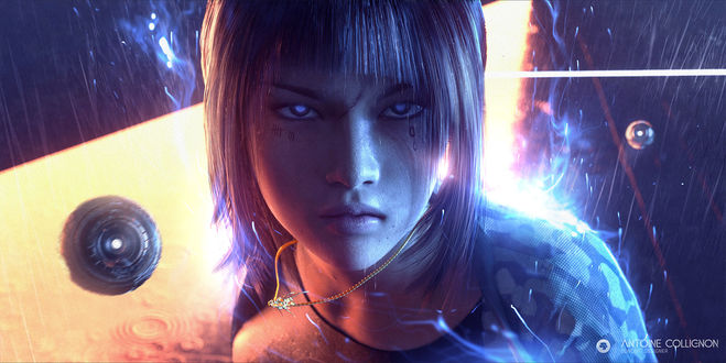 Обои на рабочий стол Девушка под дождем, by Antoine Collignon