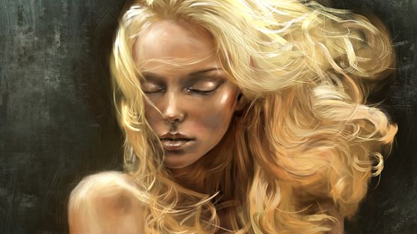 Обои на рабочий стол Девушка с развевающимися волосами, by Andrea Buzzelli