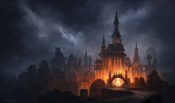 Обои на рабочий стол Освещенный собор под облачным небом, by andreasrocha