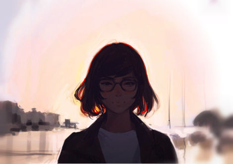 Обои на рабочий стол Девушка в очках, by Kuvshinov Ilya