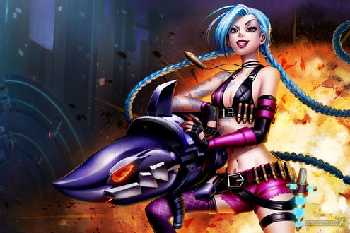 Обои на рабочий стол Джинкс / Jinx из игры Лига Легенд / League of Legends, by sakuyasworld